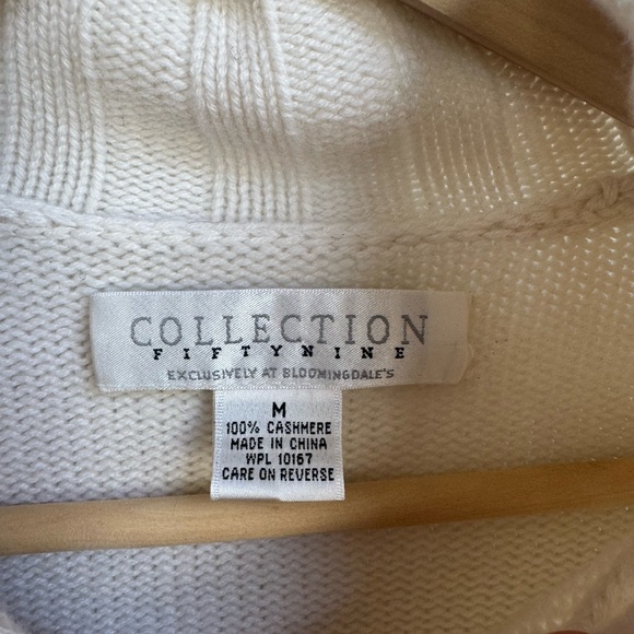 Collection Fifty Nine Cream Cable Knit Zip Front Cashmere Sweater - Picture 7 of 8